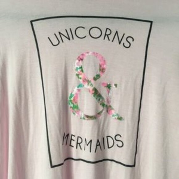 Grayson Social Pink Unicorns‎ & Mermaids Graphic Tee Lightweight Twee Casual - Picture 5 of 8